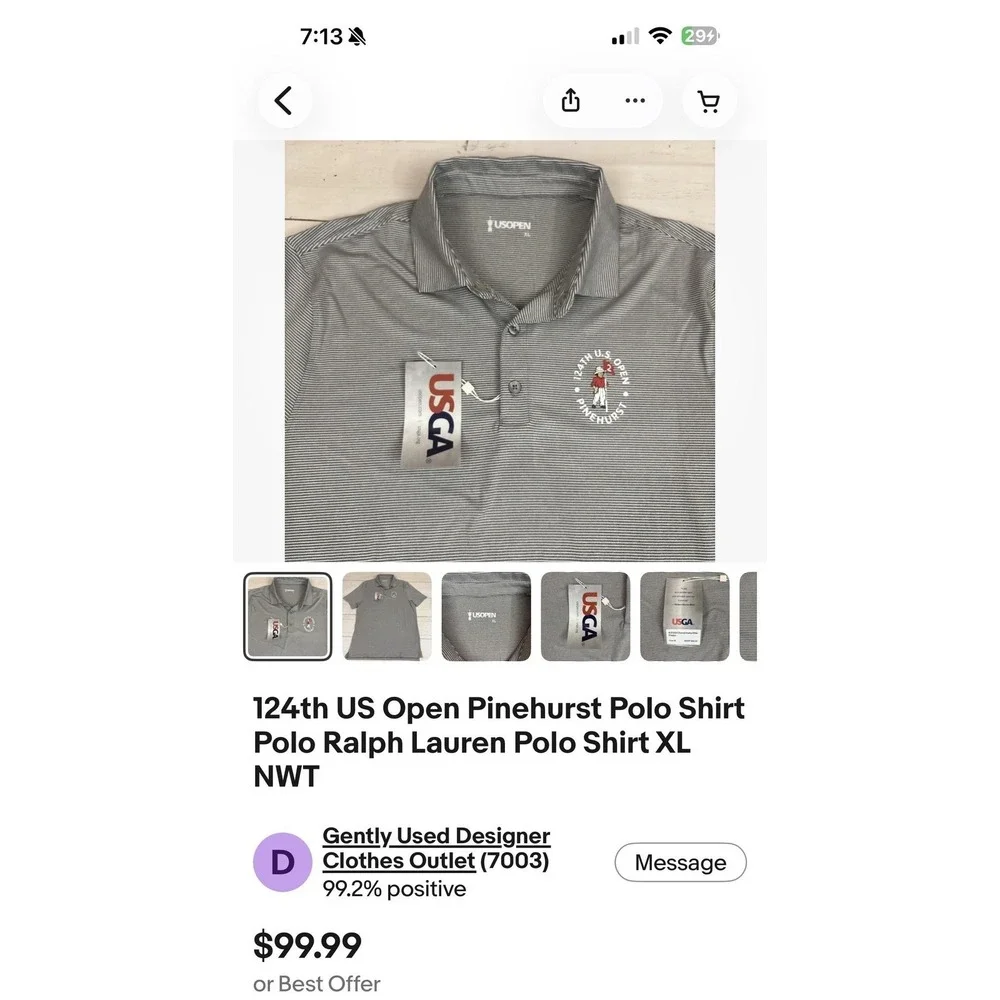 Polo Ralph Lauren Polo Shirt Mens XL Gray Striped 124th US Open Pinehurst NEW